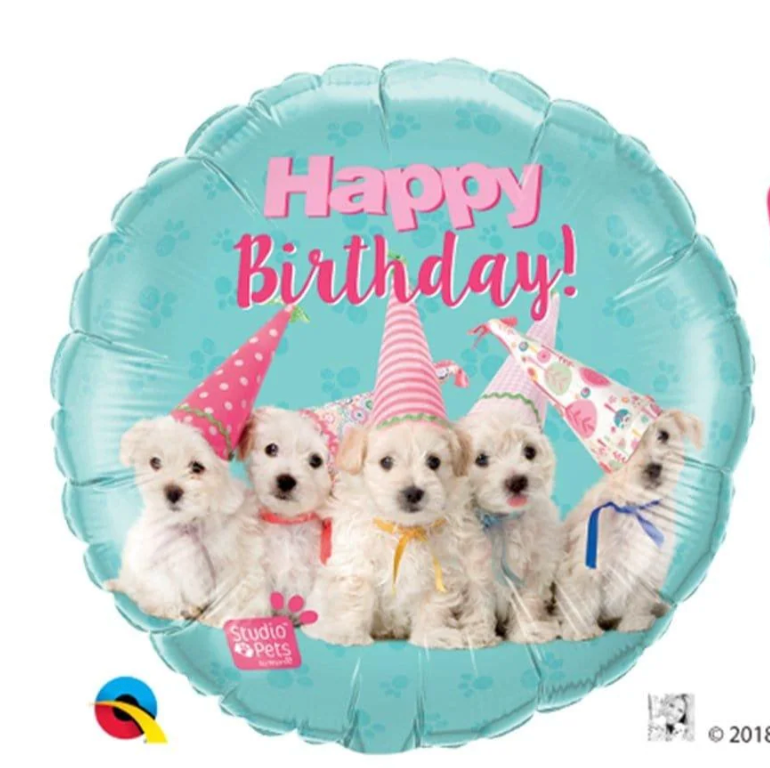 đ Ballon Anniversaire 46 cm (18") â Chiots avec chapeau de fĂȘte
