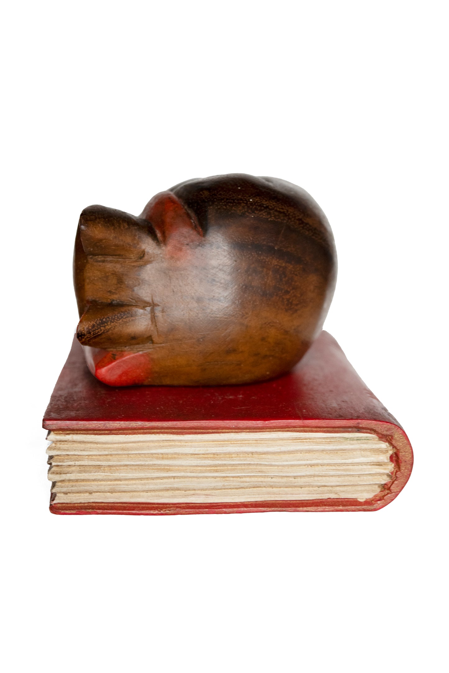 Statuette Vintage en Bois Chat endormi sur un livre