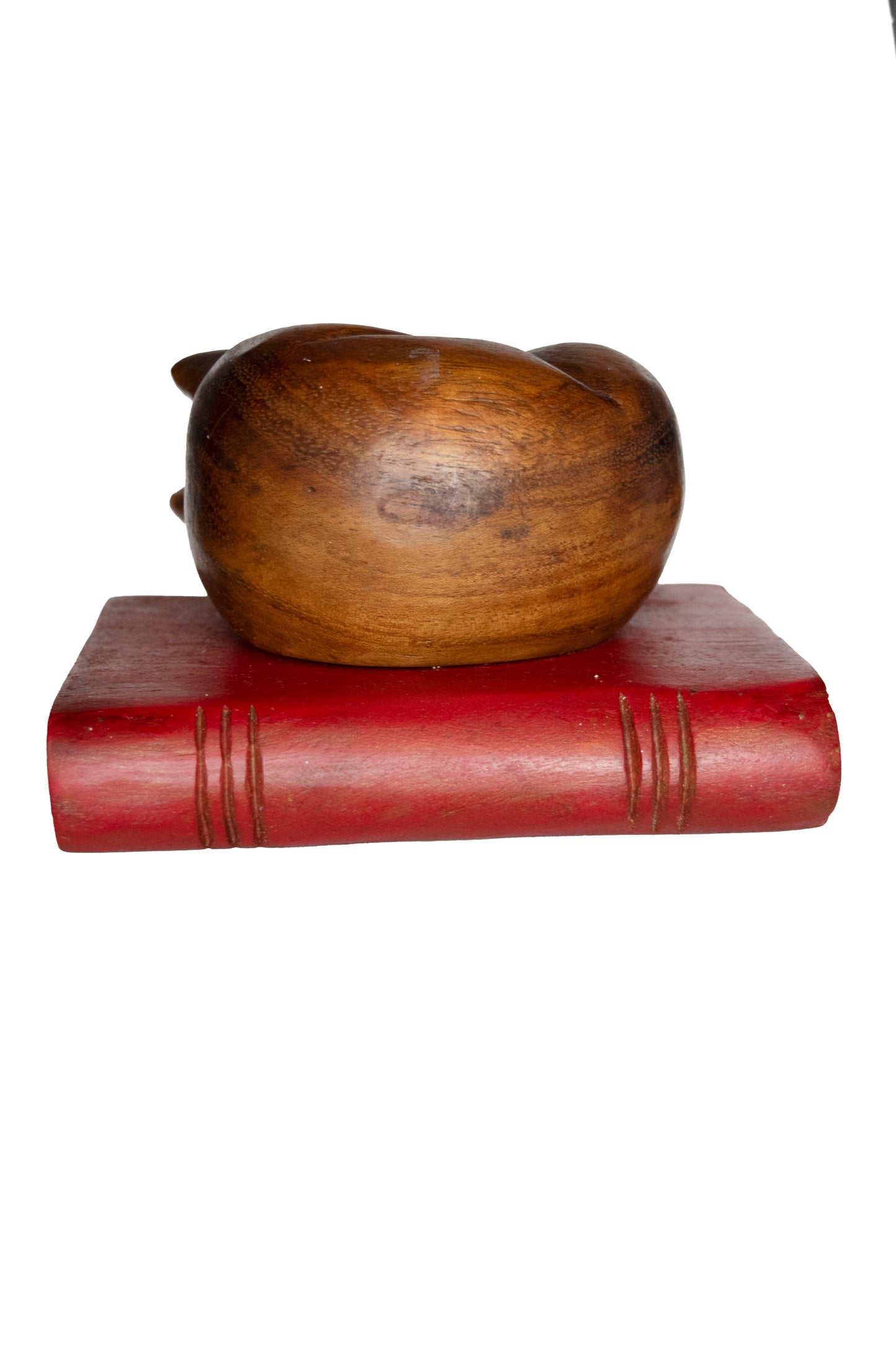 Statuette Vintage en Bois Chat endormi sur un livre