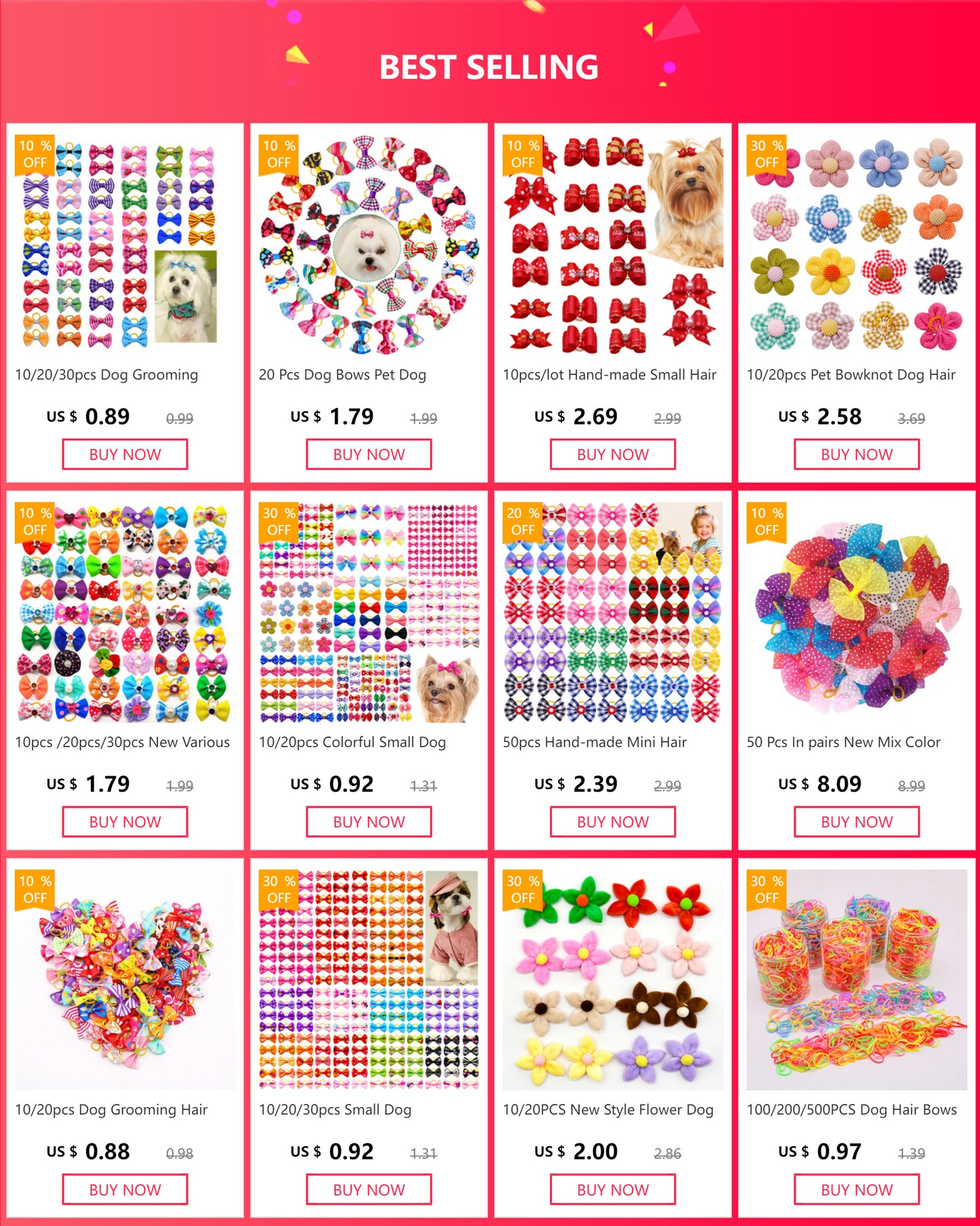 🎀 Nœuds de Toilettage Mignons – Lot de 10 / 20 / 30 pièces 🐶🐾