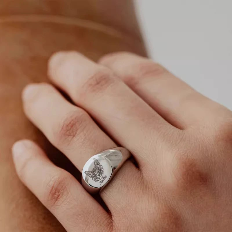 💍 Bague souvenir personnalisée en acier titane 🐶🐱