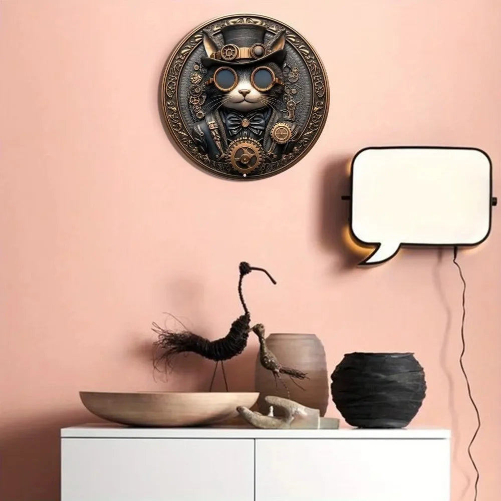 Art mural Chat Steampunk en métal – Peinture en étain