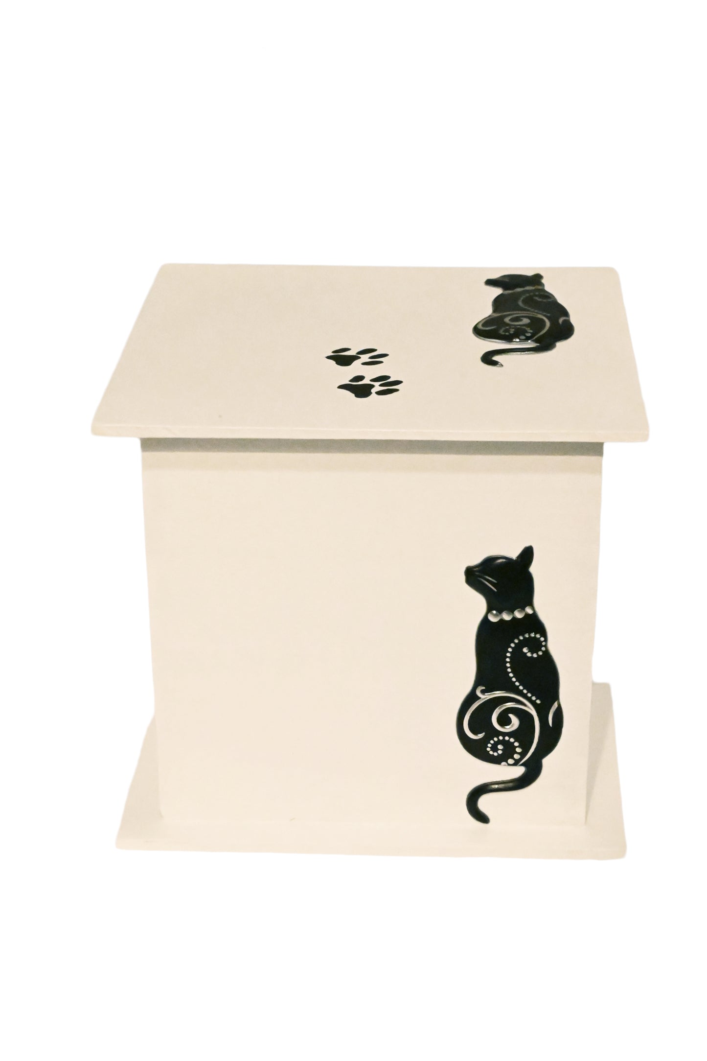 URNE funéraire bois modèle "Arabesque Chat" de couleur Blanc