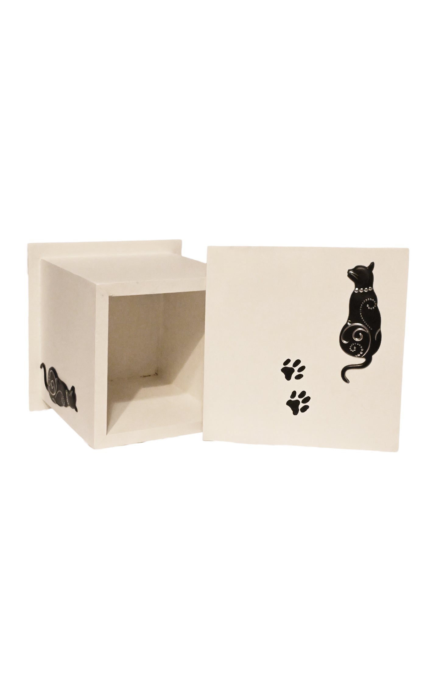 URNE funéraire bois modèle "Arabesque Chat" de couleur Blanc