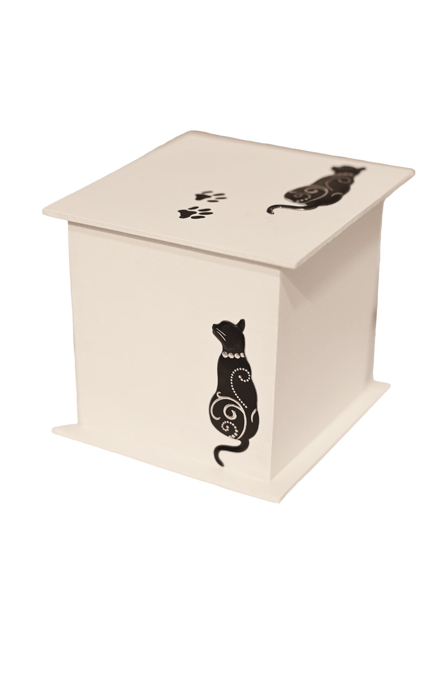 URNE funéraire bois modèle "Arabesque Chat" de couleur Blanc