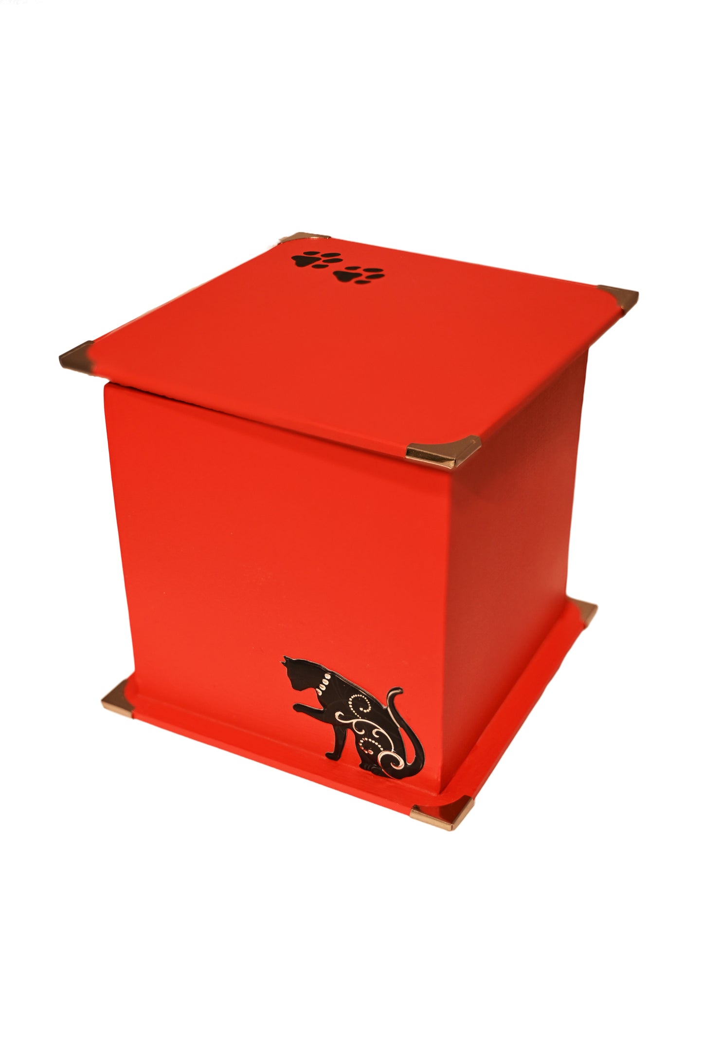 URNE funéraire bois modèle "Arabesque Chat" de couleur Rouge