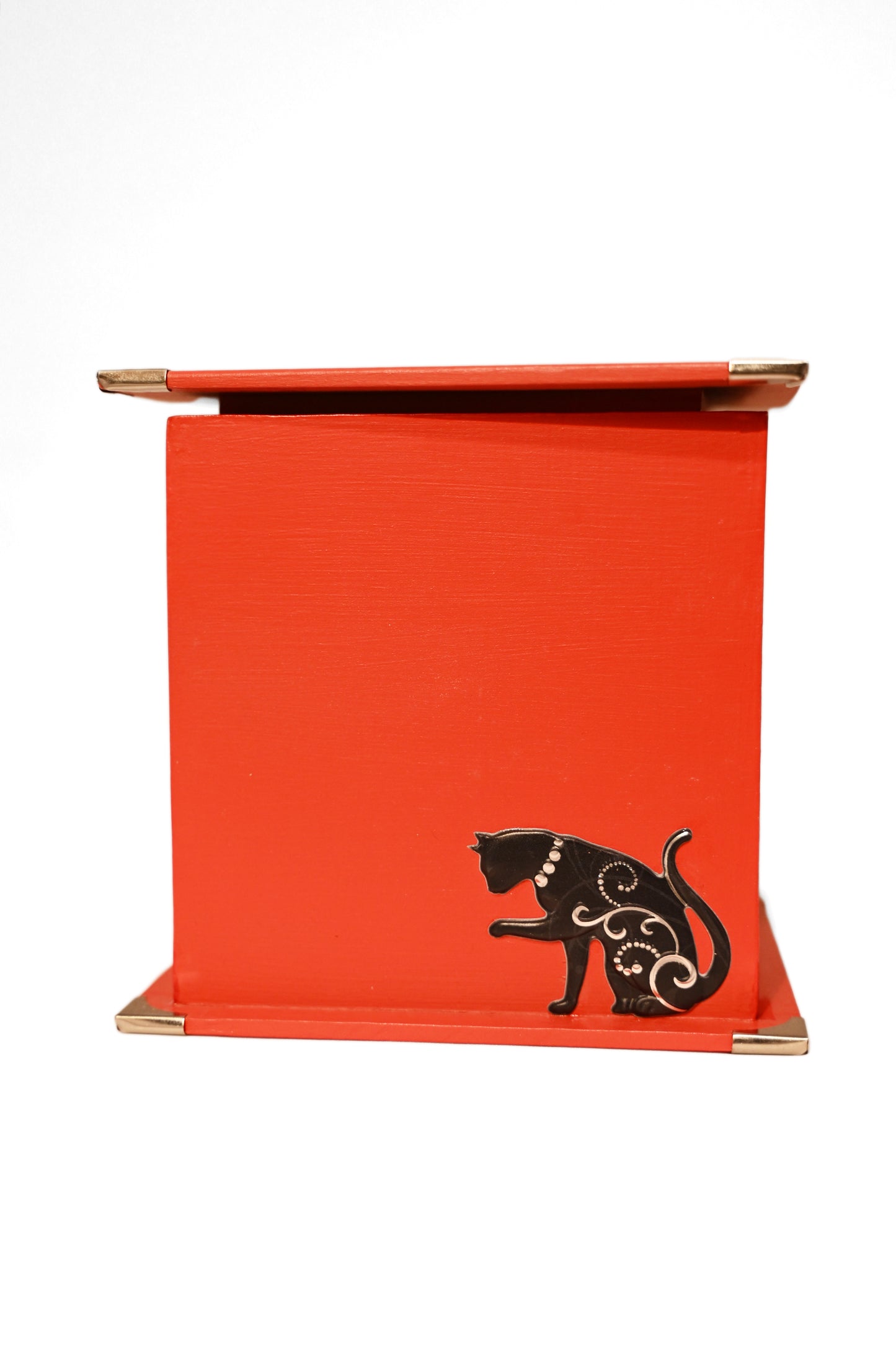 URNE funéraire bois modèle "Arabesque Chat" de couleur Rouge