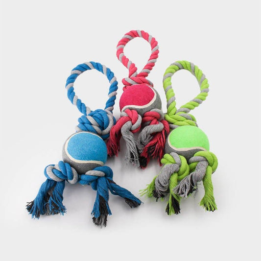 Lot de 3 jouets à tirer avec balle de tennis grande taille Happy Pet Play