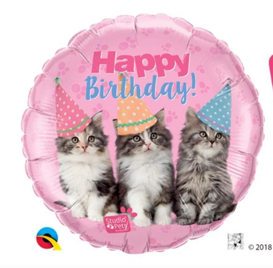 🎈 Ballon Anniversaire Chatons – Aluminium 46 cm (18") "Happy Birthday" 🎉🐱