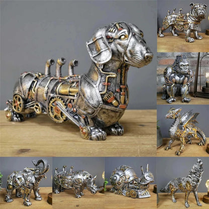 Statue Chien Mécanique Steampunk en Résine – Décoration Design Rétro Industriel