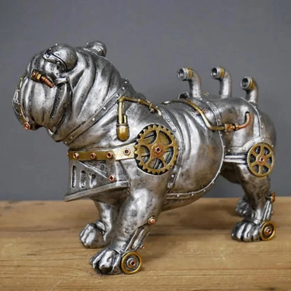 Statue Chien Mécanique Steampunk en Résine – Décoration Design Rétro Industriel
