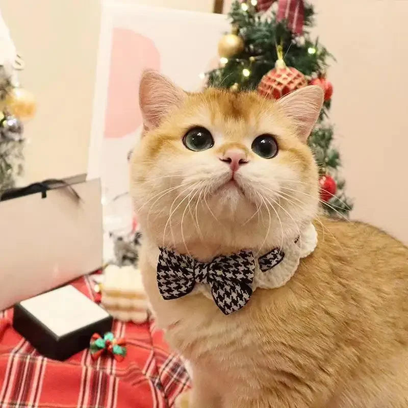 Collier Pied-de-Poule Rouge & Noir avec Nœud Papillon – Pour Chien et Chat