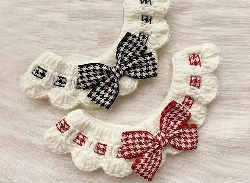 Collier Pied-de-Poule Rouge & Noir avec Nœud Papillon – Pour Chien et Chat