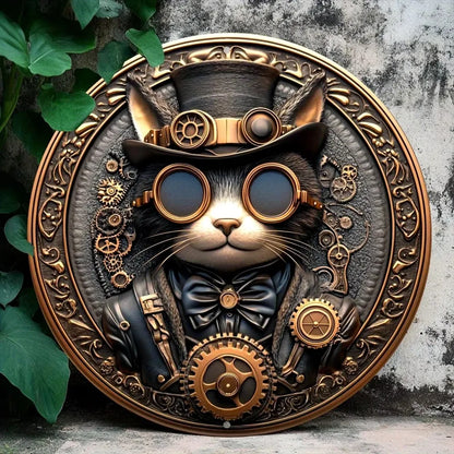 Art mural Chat Steampunk en métal – Peinture en étain