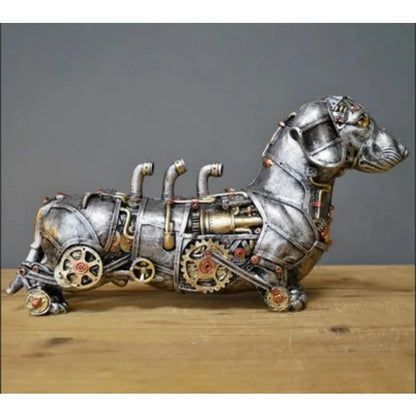 Statue Chien Mécanique Steampunk en Résine – Décoration Design Rétro Industriel
