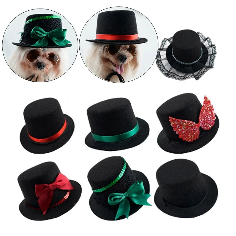 Chapeau Haut-de-Forme Noir avec Ruban Coloré pour Animaux