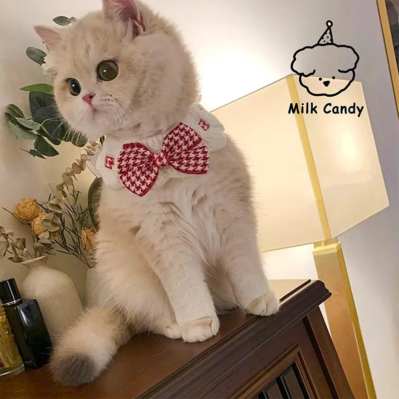 Collier Pied-de-Poule Rouge & Noir avec Nœud Papillon – Pour Chien et Chat