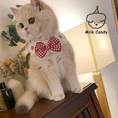 Collier Pied-de-Poule Rouge & Noir avec Nœud Papillon – Pour Chien et Chat