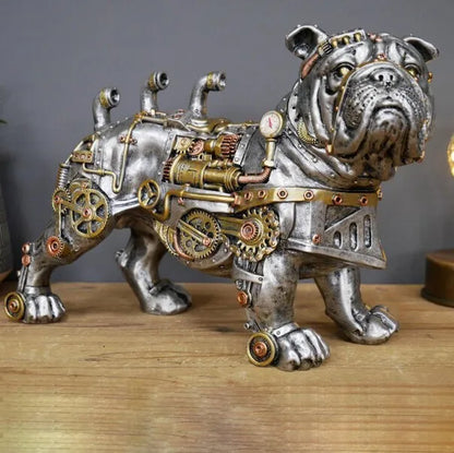 Statue Chien Mécanique Steampunk en Résine – Décoration Design Rétro Industriel