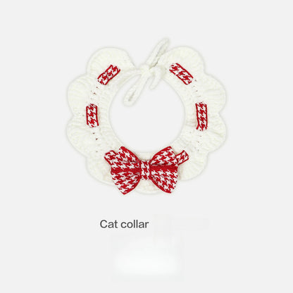 Collier Pied-de-Poule Rouge & Noir avec Nœud Papillon – Pour Chien et Chat