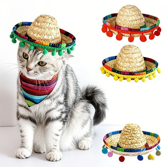 Mini Chapeau Mexicain en Paille pour Animaux – Sombrero Fun pour Chat et Chien