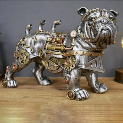 Statue Chien Mécanique Steampunk en Résine – Décoration Design Rétro Industriel