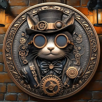 Art mural Chat Steampunk en métal – Peinture en étain