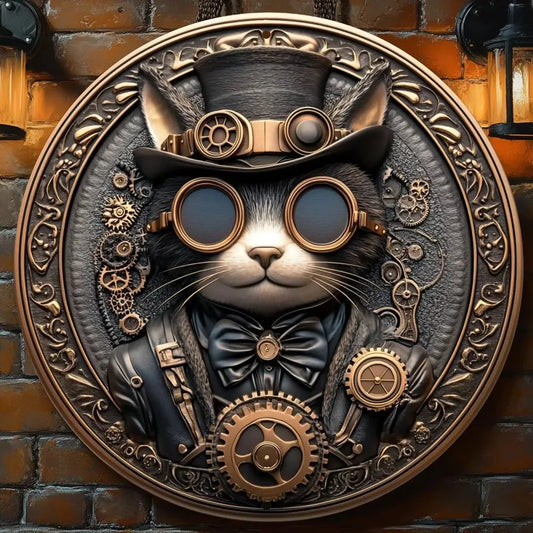 Art mural Chat Steampunk en métal – Peinture en étain