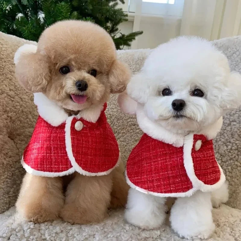 Cape de Noël chaude pour petits et moyens chiens avec oreilles en peluche