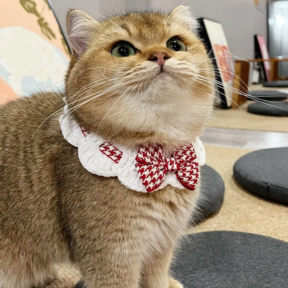 Collier Pied-de-Poule Rouge & Noir avec Nœud Papillon – Pour Chien et Chat