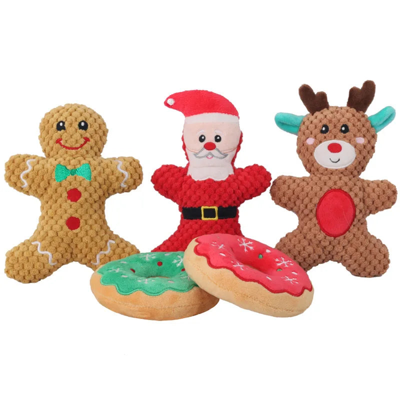 Jouet à mâcher en peluche pour chien, père noël, élan, pain d'épices, Donut, chat, chien, série de noël