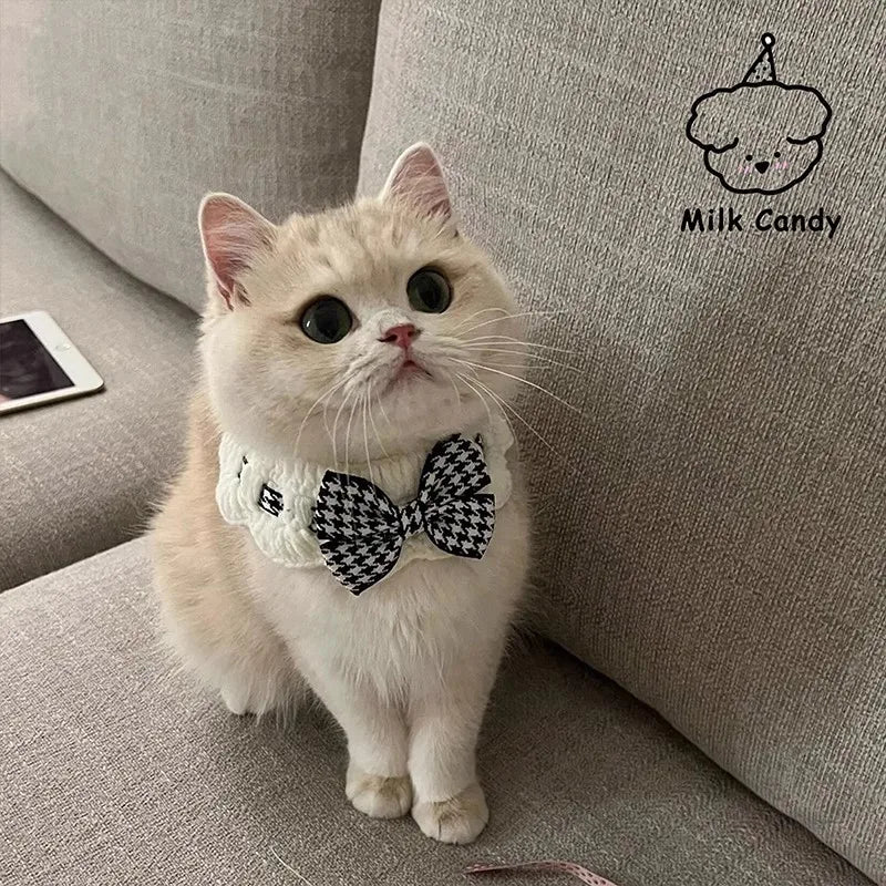 Collier Pied-de-Poule Rouge & Noir avec Nœud Papillon – Pour Chien et Chat