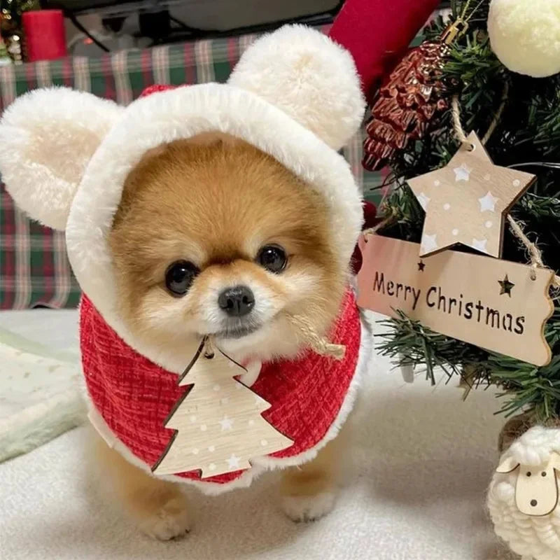 Cape de Noël chaude pour petits et moyens chiens avec oreilles en peluche