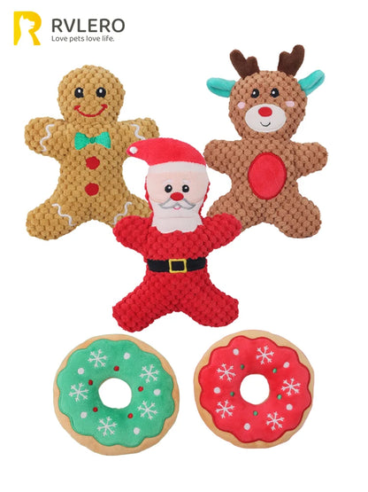 Jouet à mâcher en peluche pour chien, père noël, élan, pain d'épices, Donut, chat, chien, série de noël
